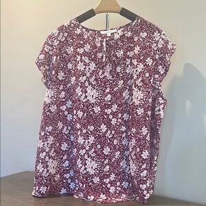 Floral Print Women's Top - Burgundy and White Stitch Fix Fun2fun Plus 2x
